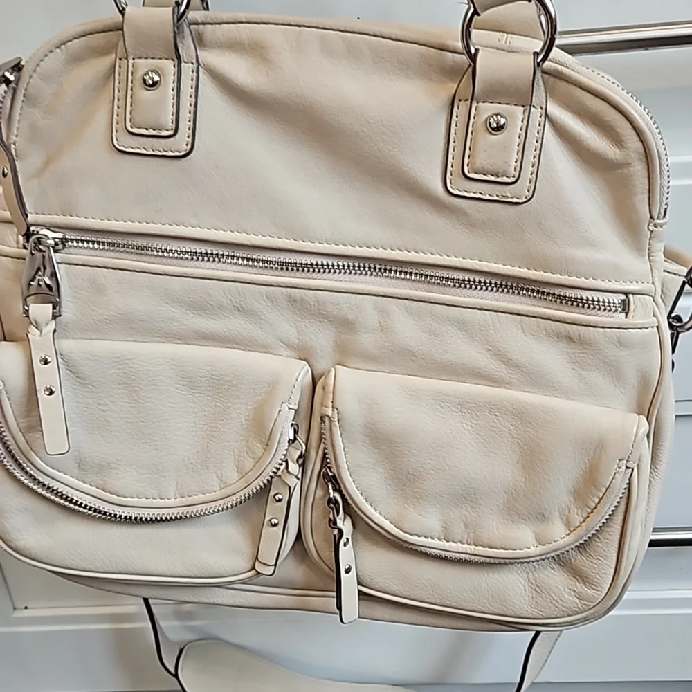 NEW Aimee Kestenberg cream Leather Lucy Satchel w/Front Pockets